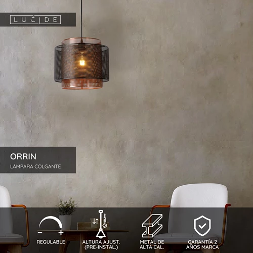 Lucide ORRIN - Lámpara colgante - Ø 34 cm - 1xE27 - Negro - USP